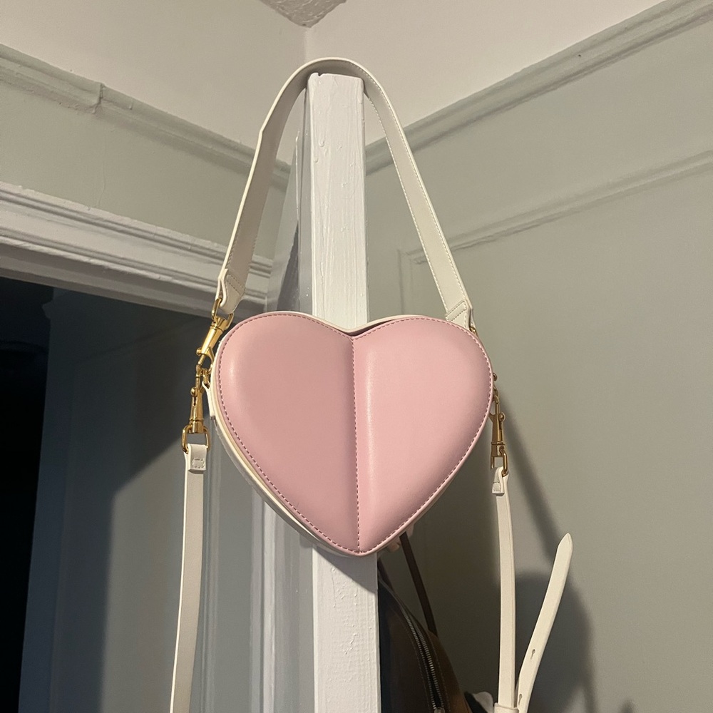 Charles & Keith Pink and White Heart Shoulder Bag